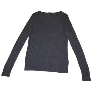 Tommy Hilfiger Women’s Grey Cable Knit Long Sleeve Sweater Size Medium Buttons
